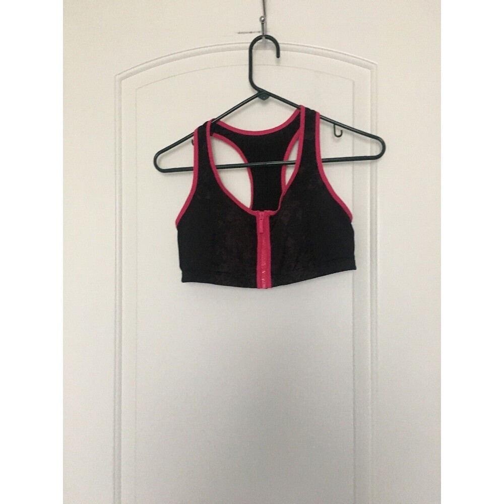 Maurice's In Motion Women's Zip Up Sports Bra Padded Size Large Black & Pink